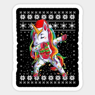 Dabbing Unicorn Girls Boys Christmas Ugly Sweater Lighting Santa Hat Sticker